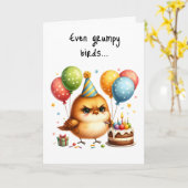 Happy Birthday Grumpy Bird Cake Candles Party Hat Karte (Gelbe Blume)
