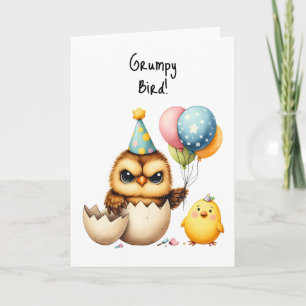 Happy Birthday Grumpy Bird hatched Egg Balloons Karte