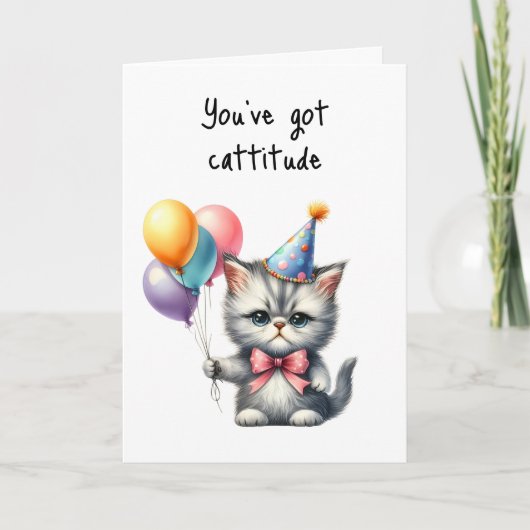 Happy Birthday Grumpy Cat Cattitude Balloons Karte (Vorderseite)