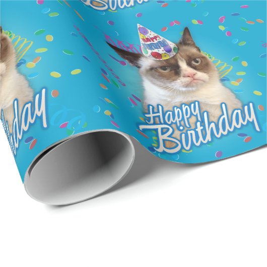 Happy Birthday Grumpy Cat Geschenkpapier (Rolleneckpunkt)