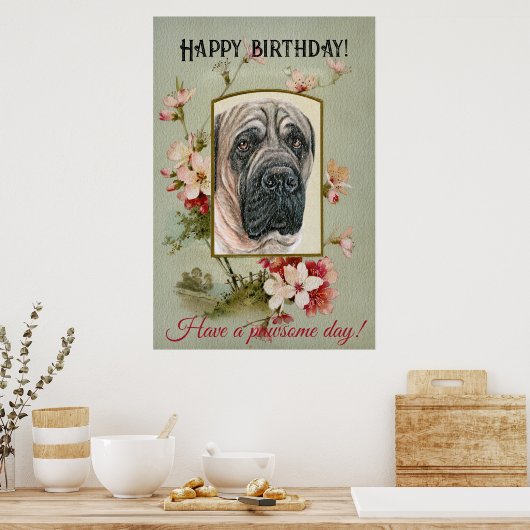 Happy Birthday Gruß Englisch Mastiff Poster (Küche)