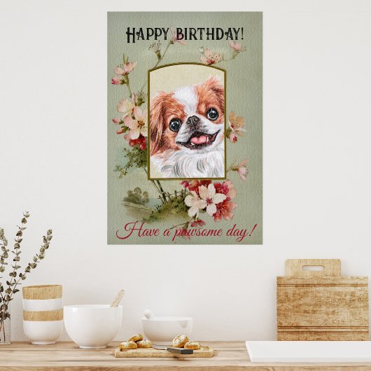 Happy Birthday Gruß Japanisches Kinn Poster (Küche)