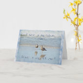 Happy Birthday Gruß - Zwei junge Seagulls Blau Karte (Gelbe Blume)