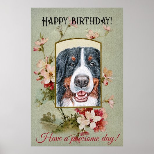 Happy Birthday Grüße Bernese Mountain Dog Poster (Vorne)