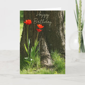 Happy Birthday Grußkarte mit roten Tulpen Karte