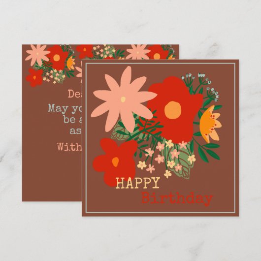 HAPPY Birthday Grußkarte Original Blume braun Einladung (Vorne/Hinten)