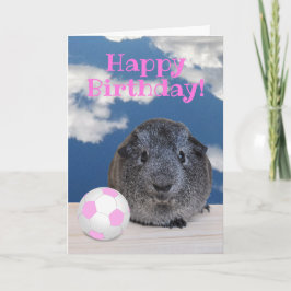 Happy Birthday Guinea Pig Pink White Soccer Ball Karte