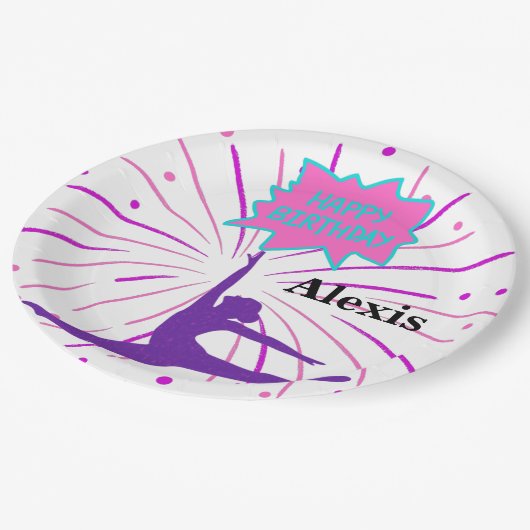 Happy Birthday Gymnastics Personalisiert Paper Pla Pappteller (Schrägansicht)