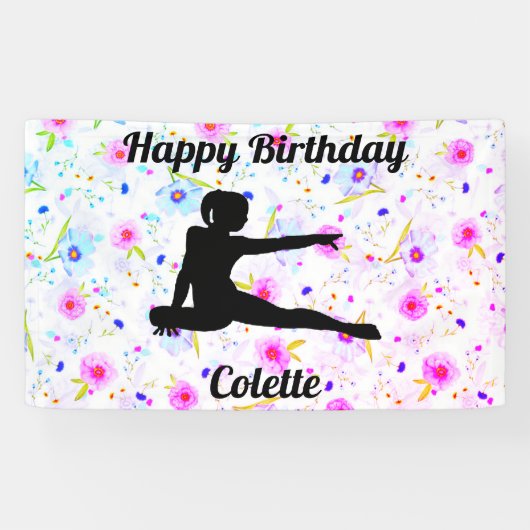 Happy Birthday Gymnastik Custom Floral Banner (Horizontal)