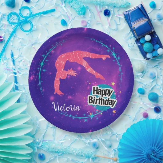 Happy Birthday Gymnastik Galaxy Tumbling Pappteller (Party)