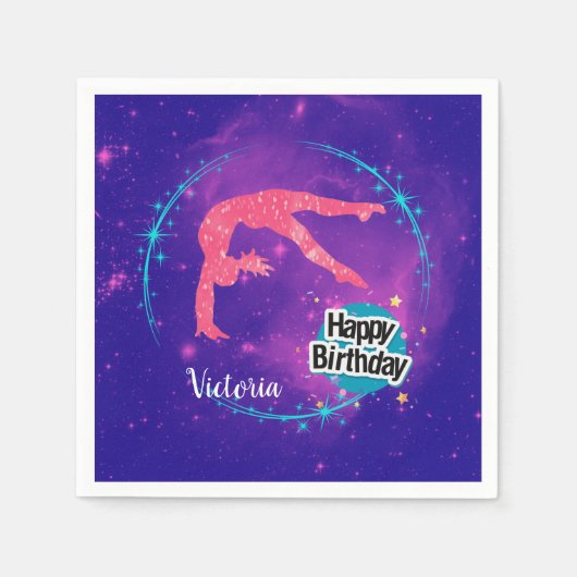 Happy Birthday Gymnastik Galaxy Tumbling Serviette (Vorderseite)