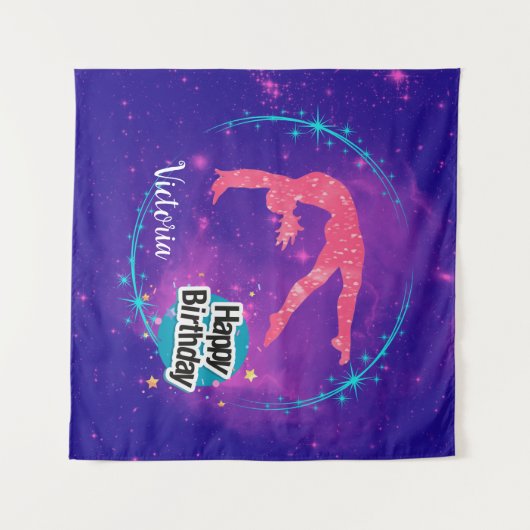 Happy Birthday Gymnastik Galaxy Tumbling Wandteppich (Vorderseite (Horizontal))