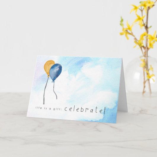 Happy Birthday Hand painted watercolor Ballons Karte (Gelbe Blume)