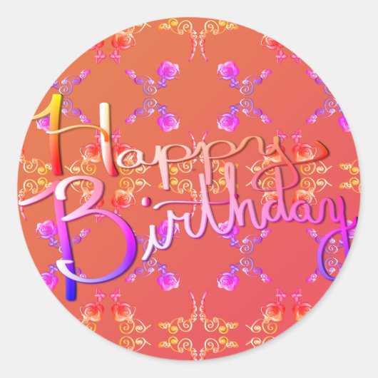 "Happy Birthday!" Handgeschriebene Rose Hört Runder Aufkleber (Vorderseite)