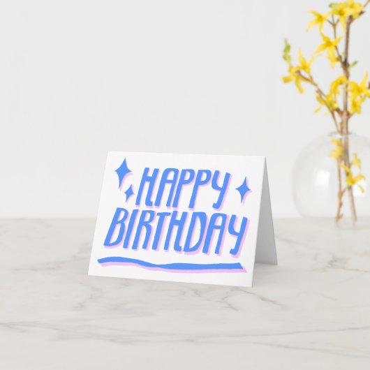 HAPPY BIRTHDAY Handlettered Blue Customized Karte (Gelbe Blume)