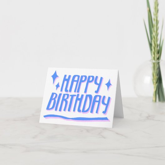 HAPPY BIRTHDAY Handlettered Blue Customized Karte (Vorderseite)
