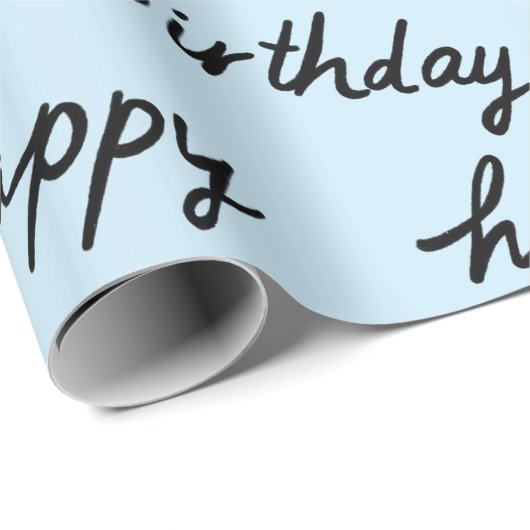 HAPPY BIRTHDAY Handlettering Pattern Black Blue Geschenkpapier (Rolleneckpunkt)