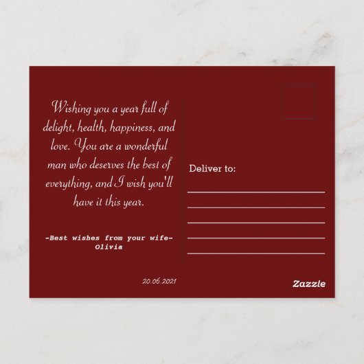 Happy Birthday Handsome Maroon Birthday Postkarte (Rückseite)