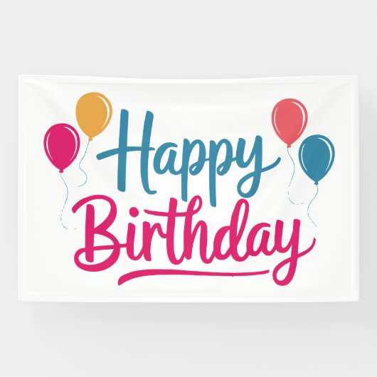 Happy Birthday Handwriting mit Balloons Banner (Horizontal)
