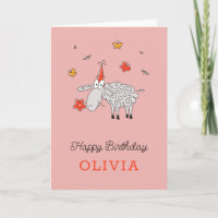 Happy Birthday Hat Niedlich Cartoon Sheep Blume Ca