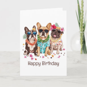Happy Birthday Hawaiian French Bulldogs Blume Lei Karte