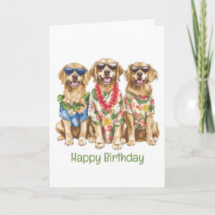 Happy Birthday Hawaiian Golden Retriever Hunde Karte
