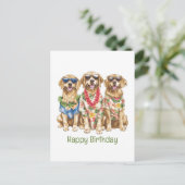 Happy Birthday Hawaiian Golden Retriever Hunde Postkarte (Stehend Vorderseite)