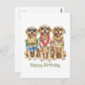 Happy Birthday Hawaiian Golden Retriever Hunde Postkarte (Vorne/Hinten)