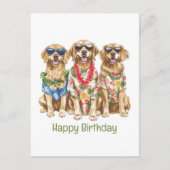 Happy Birthday Hawaiian Golden Retriever Hunde Postkarte (Vorderseite)