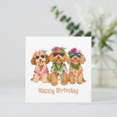 Happy Birthday Hawaiian Goldendoodle Hunde Karte (Stehend Vorderseite)