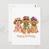 Happy Birthday Hawaiian Goldendoodle Hunde Postkarte (Vorne/Hinten)