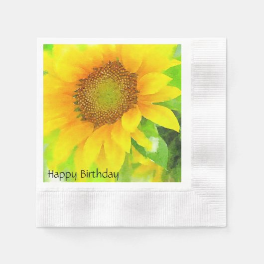 Happy Birthday~Helle und fröhliche Gelbe Sonnenblu Serviette (Vorderseite)