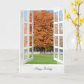 Happy Birthday Herbst Eiche im Fenster Karte (Gelbe Blume)