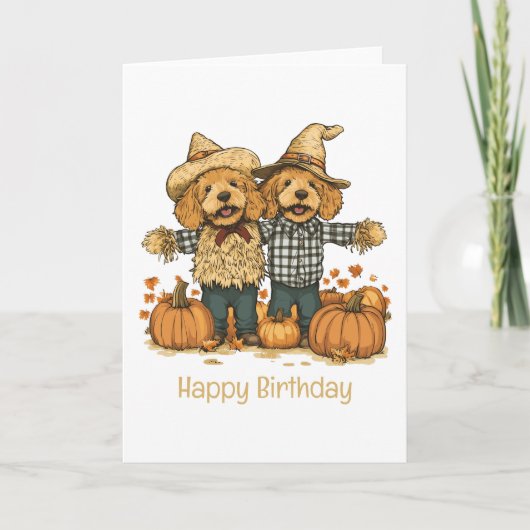 Happy Birthday Herbst Ernte Goldendoodle Hunde Karte (Vorderseite)