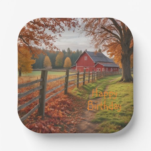 Happy Birthday Herbst Pappteller (Vorderseite)
