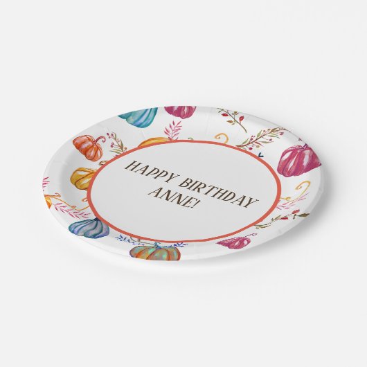 Happy Birthday Herbst Pumpkins Custom Paper Teller (Schrägansicht)