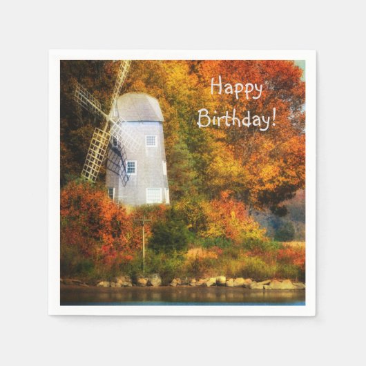 Happy Birthday Herbst Windmill Serviette (Vorderseite)