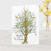 Happy Birthday Herbstbaum Pen und Tinte Zeichnend Karte (Gelbe Blume)