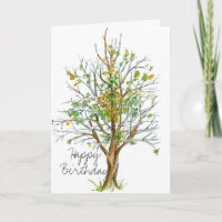 Happy Birthday Herbstbaum Pen und Tinte Zeichnend