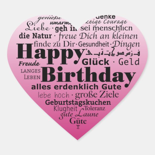 Happy Birthday Herz-Aufkleber (Vorderseite)