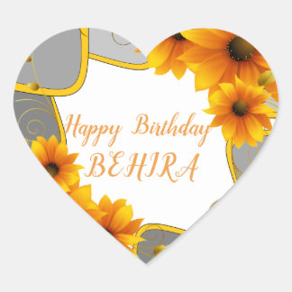 Happy Birthday Herzklopfen Sonnenblumen Herz-Aufkleber