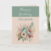 Happy Birthday hinzufügen Name boho floralgrün Karte (Vorderseite)