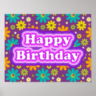 Happy Birthday Hippie Blumen Poster