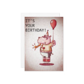 Happy Birthday Hippo Karte (Vorderseite/Rückseite Beispiel)