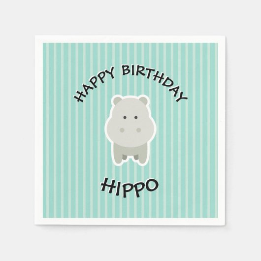 Happy Birthday Hippo Niedliches Party Tier Serviette (Vorderseite)