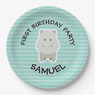 Happy Birthday Hippo Party Animals Pappteller