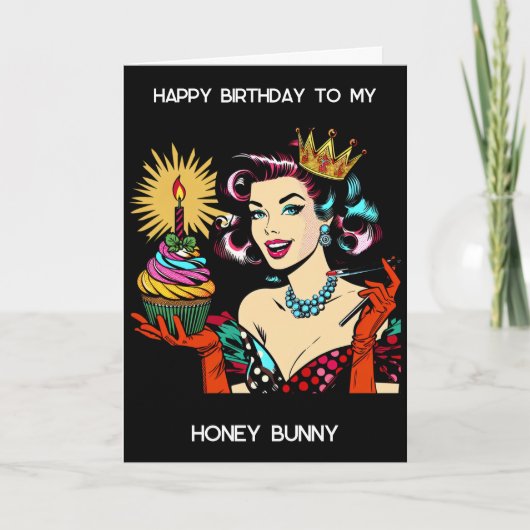 Happy Birthday Honey Bunny | Retro Lady Karte (Vorderseite)