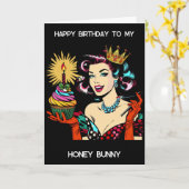Happy Birthday Honey Bunny | Retro Lady Karte (Gelbe Blume)