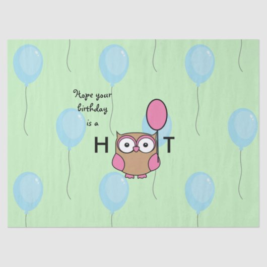 Happy Birthday Hoot Owl mit Balloons Seidenpapier (Vorderseite)