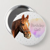 Happy Birthday Horse Back Reiten Hübsches Tier Kin Button (Vorne & Hinten)